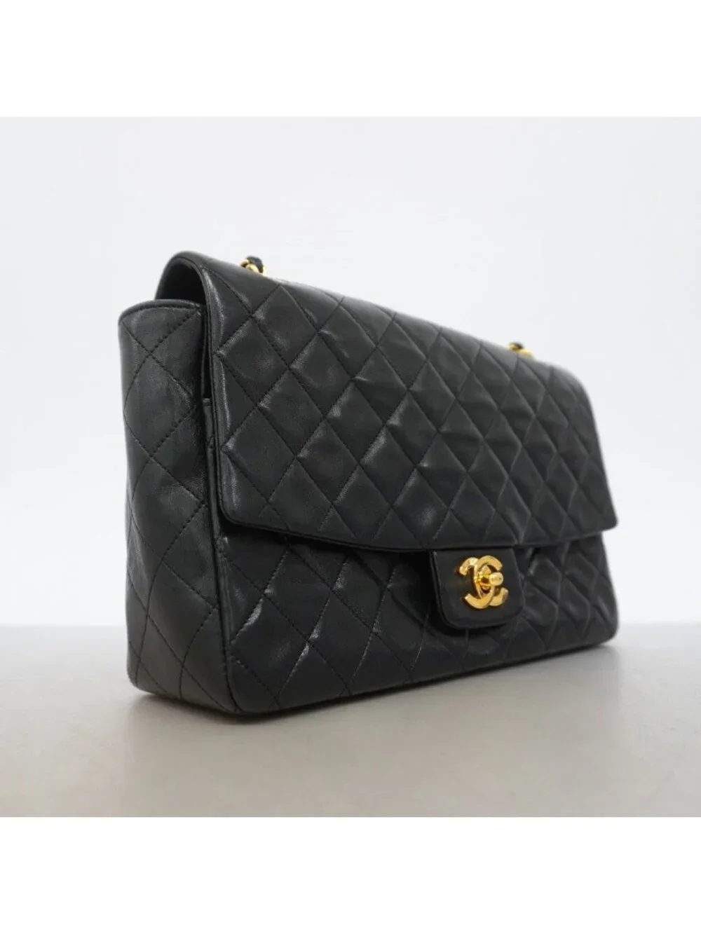 Chanel Shoulder Bag Quilted Lambskin Black Gold